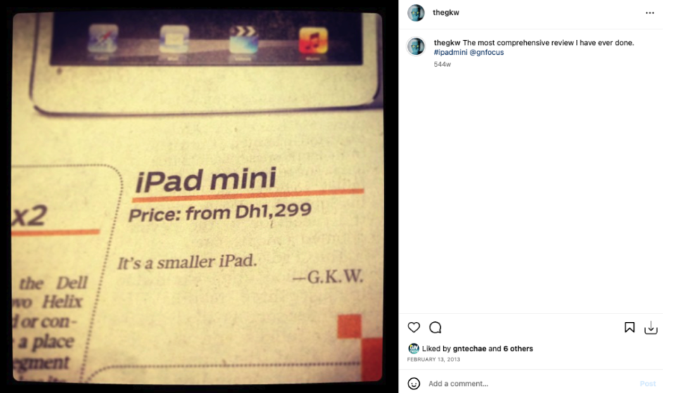 iPad mini print review in Gulf News — 'It's a smaller iPad.' — G.K.W.